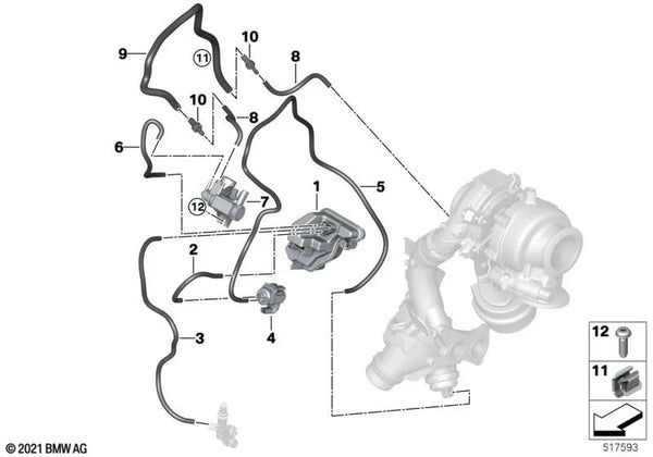 Manguera de vacío azul para BMW Serie 1 F40, Serie 2 F44, F45N, F46N, G42, Serie 3 G20, G20N, G21, G21N, G28, G28N, Serie 4 G22, G23, G26, Serie 5 G30, G30N, G31, G31N, Serie 6 G32, G32N, X1 F48, F48N, X2 F39, X3 G01, G01N, X4 G02, G02N (OEM 11657824937).