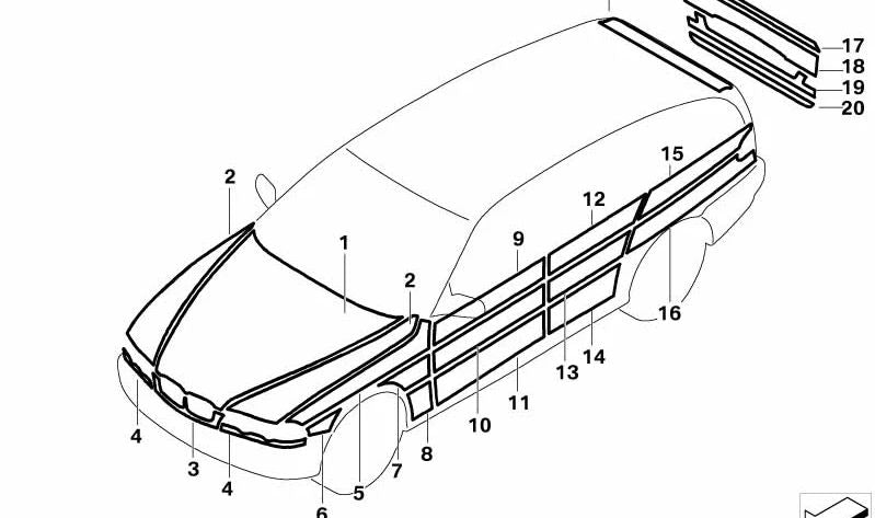 Filme adesivo para portão traseiro inferior para BMW 3 E46 Series (OEM 51147133200). BMW original