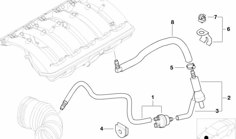 Tubo de admisión OEM 11611435981 para BMW (Modelos compatibles: E46). Original BMW.