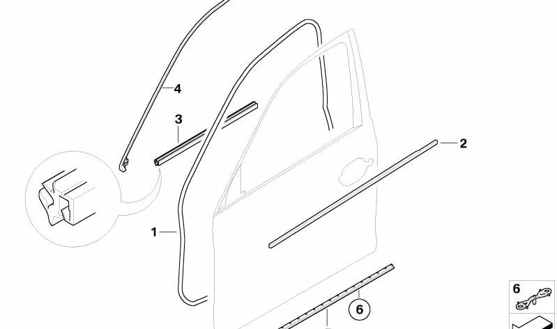 **Sellado interior puerta delantera izquierda OEM 51217033785 para BMW E60, E61. Original BMW.**