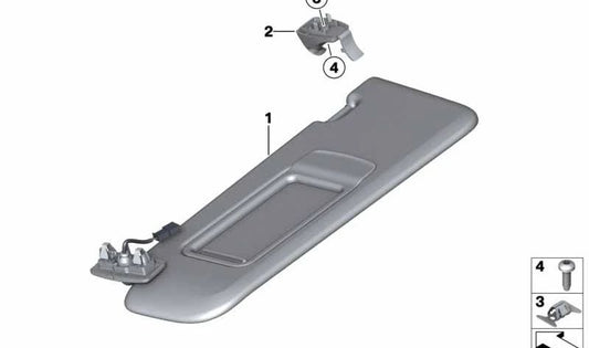 Sun visor support for BMW 5 Series E60, E61, E60N, E61N, X3 F25, X4 F26 (OEM 51167069755). Genuine BMW