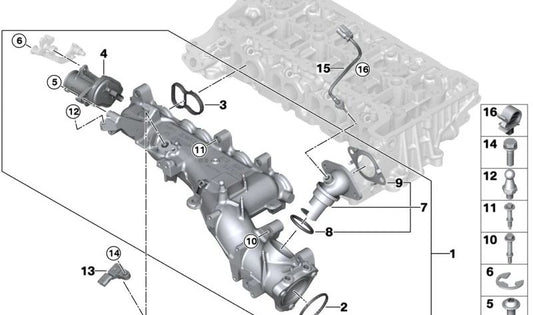 Sistema de Admisión-AGR con Control de Válvulas para BMW Serie 1 F70, Serie 2 U06, X1 U11, X2 U10, MINI U25 (OEM 11619885829). Original BMW