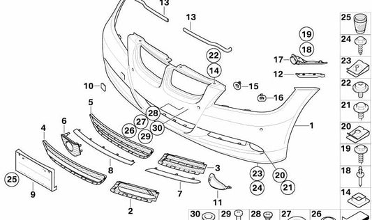 Rejilla cerrada derecha para BMW E90, E91 (OEM 51117178994). Original BMW