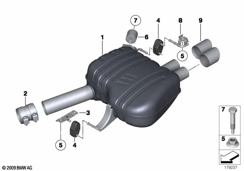 Rear silencer for BMW 5 Series F07 (OEM 18308517118). Original BMW.