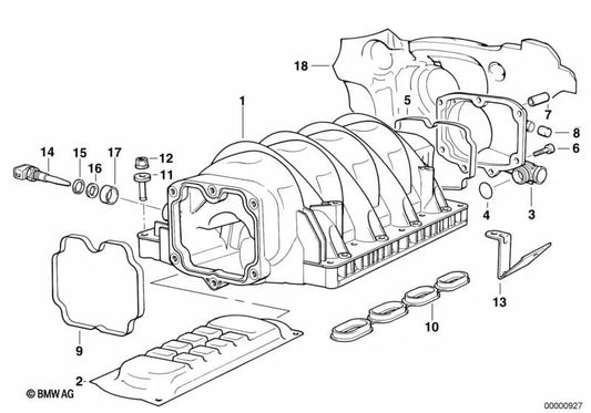 Intake pipe for BMW E34, E39, E32, E38 (OEM 11611729692). Original BMW