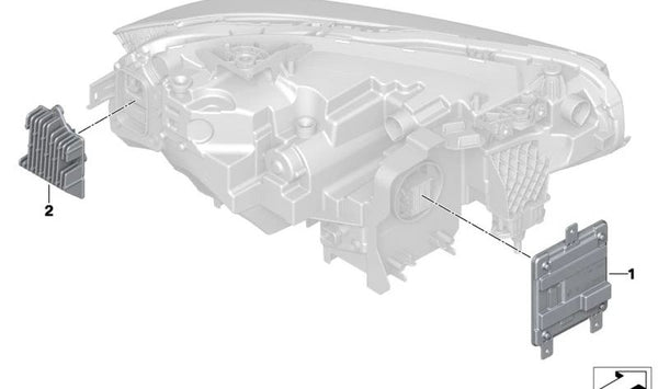 Módulo LED derecho OEM 63115A043C8 para BMW G42, G87. Original BMW.