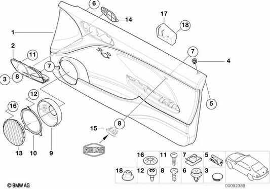 Clip with GRAY blanking washer for BMW. Models: E88, F45, E36, E46, E90, E91, E92, E93, F32, F33, F82, F83, E60, E61, F07, E63, E64, F06, F91, F92, F93, G14, G15, G16, E84, E83, F25, F26, E53, E70, F15, E71, E72. Genuine BMW.