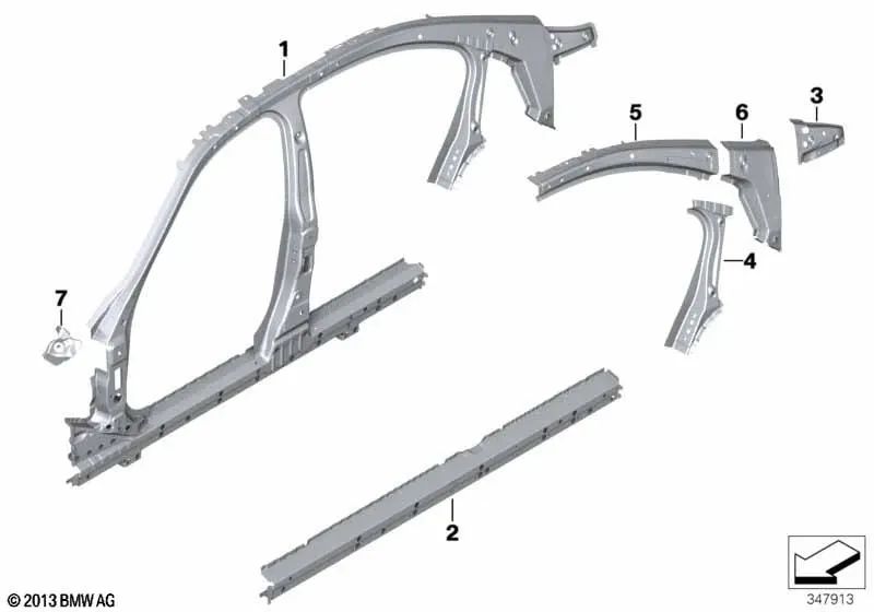 Soporte del pilar C izquierdo para BMW Serie 3 F30, F80 (OEM 41217298003). Original BMW.