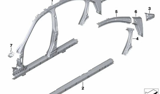 Left inner roof frame reinforcement for BMW 3 Series F30, F80 (OEM 41217298007). Original BMW