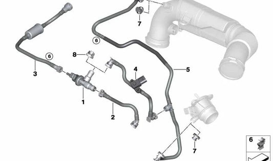 Tubería de ventilación del tanque para BMW Serie 2 F45, X1 F48N, X2 F39, MINI F60 (OEM 13907640117). Original BMW