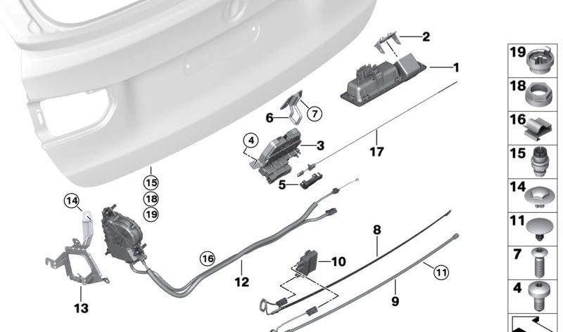 Cerradura del Portón Trasero para BMW 3er F31, X1 E84 (OEM 51247200511). Original BMW