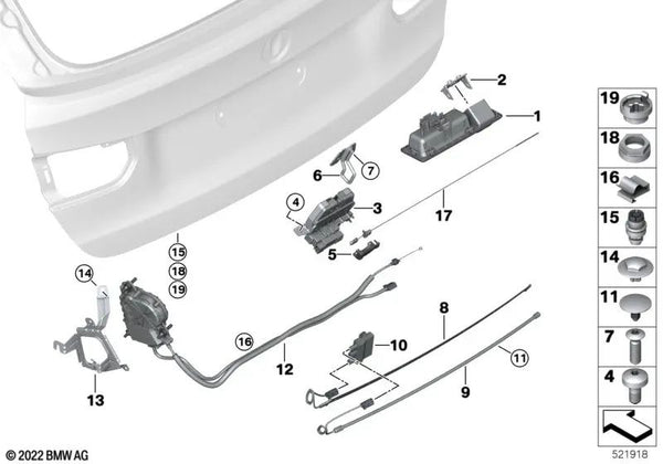 Motor del cierre automático del maletero para BMW Serie 3 F31, F31N, F34, F34N, Serie 4 F36, F36N (OEM 51247269516). Original BMW.