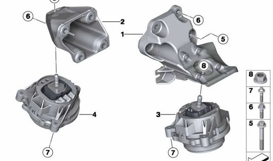 Supporto del motore sinistro OEM 22116854251 per BMW F20, F21, F30, F31. BMW originale.