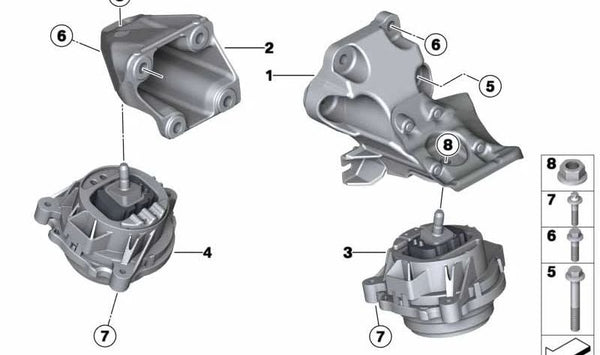 Soporte de motor izquierdo OEM 22116854251 para BMW F20, F21, F30, F31. Original BMW.