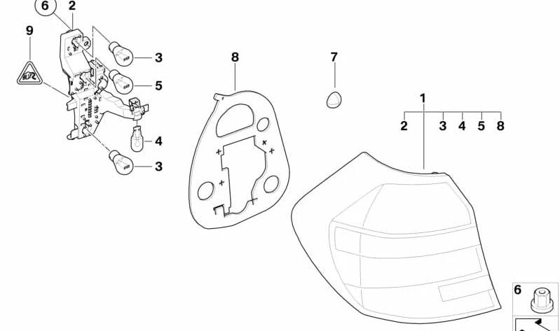 Piloto trasero panel lateral izquierdo para BMW E81, E87N (OEM 63210432623). Original BMW