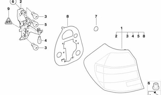 Piloto trasero panel lateral izquierdo para BMW E81, E87N (OEM 63210432623). Original BMW