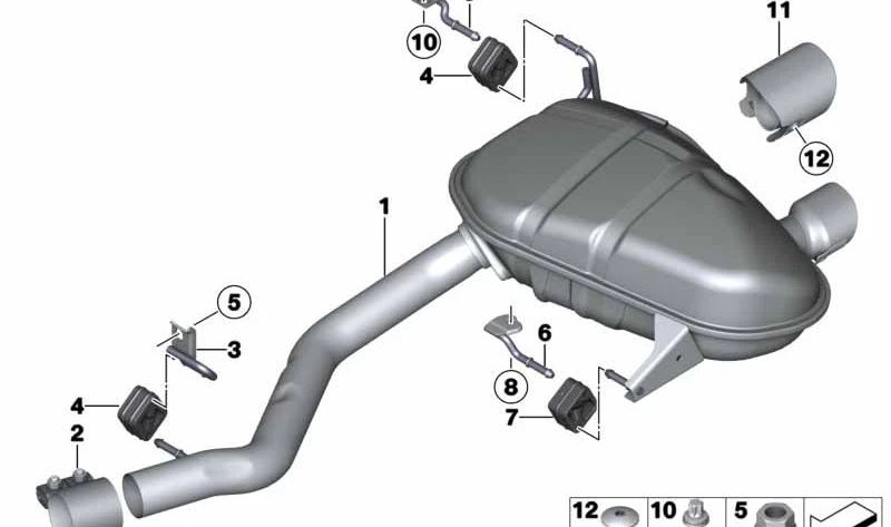 Soporte de escape OEM 18207522197 para BMW E81, E82, E87, E88. Original BMW.