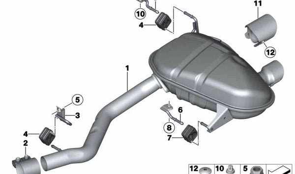 Silenciador trasero para BMW E82, E88 (OEM 18307574919). Original BMW