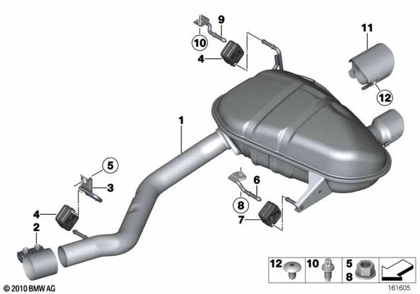 Silenciador trasero para BMW Serie 1 E81, E87N (OEM 18307567693). Original BMW