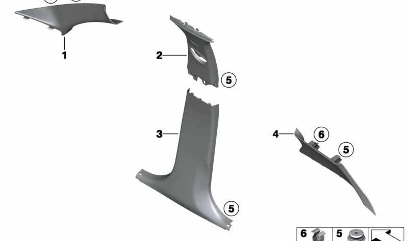 Blende A-Columna derecha para BMW F20, F20N (OEM 51438051508). Original BMW