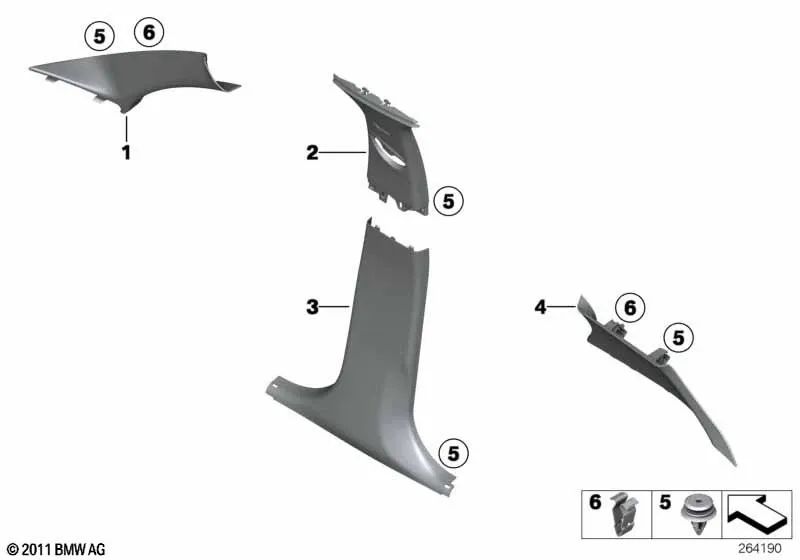 Blende C-Säule derecha para BMW Serie 1 F20, F20N (OEM 51437253330). Original BMW