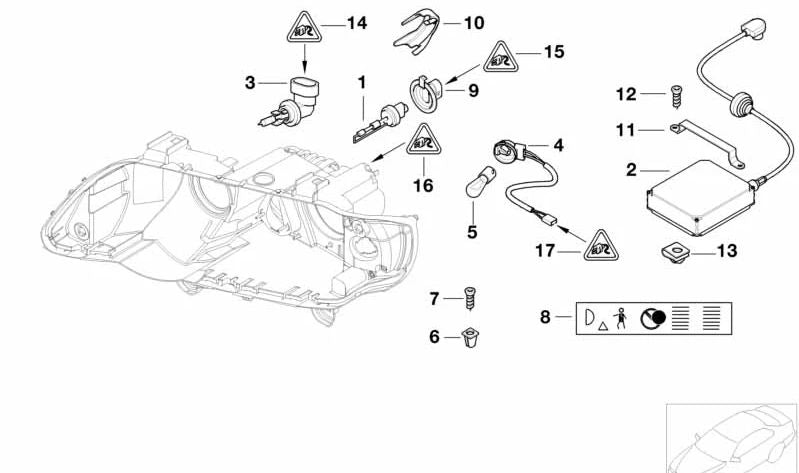 Soporte para lámpara de xenón OEM 63126906781 para BMW E39, E53. Original BMW.