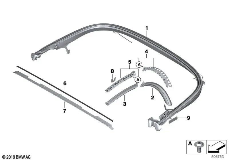 Guía de montaje, junta izquierda para BMW Z4 G29 (OEM 54349449197). Original BMW