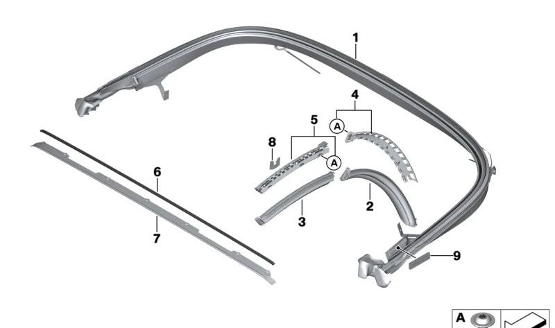 Guía deslizante de capota OEM 54349449188 para BMW Z4 (G29). Original BMW