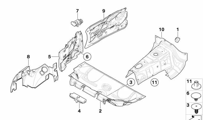 Aislante acústico de puerta derecha OEM 51487190336 para BMW E81, E82, E88. Original BMW