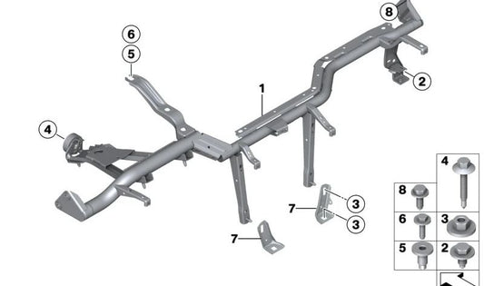 Apoio à barra de túnel esquerda para BMW F20, F21, F22, F23, F87, F30, F31, F34, F35, F80, F32, F33, F36, F82, F83 (OEM 5145927017). BMW original.