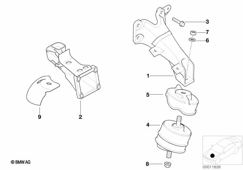 Left rubber mount for BMW E36 (OEM 11811141735). Original BMW