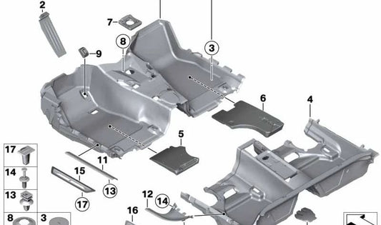 Revestimiento de entrada trasero izquierdo para BMW F20, F20N (OEM 51477263311). Original BMW.