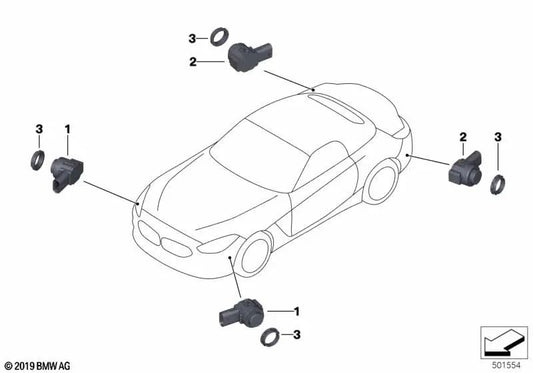 Sensor de ultrasonido Frozen gris II para BMW Z4 G29 (OEM 66207927776). Original BMW