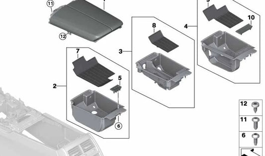 Reposabrazos de cuero delantero central para BMW Serie 7 G11, G12 (OEM 51169352300). Original BMW