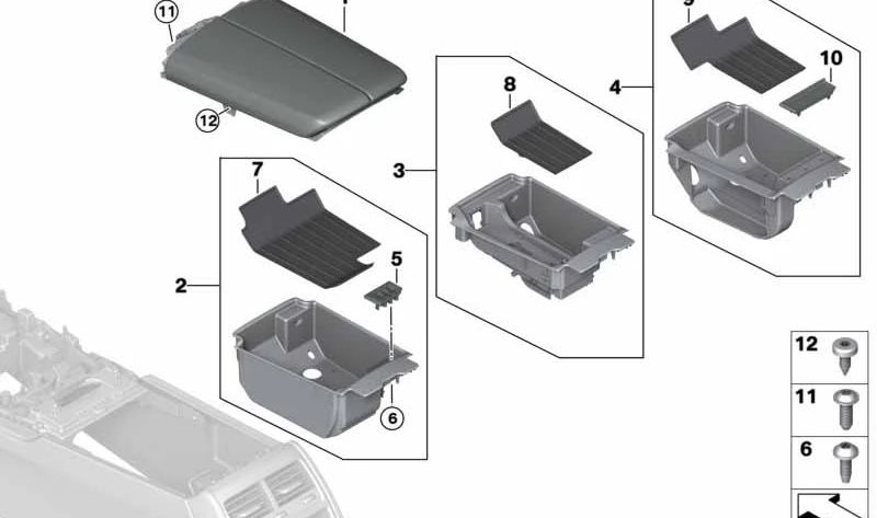 Apoyabrazos de Cuero delantero central para BMW Serie 7 G11, G12 (OEM 51166993209). Original BMW