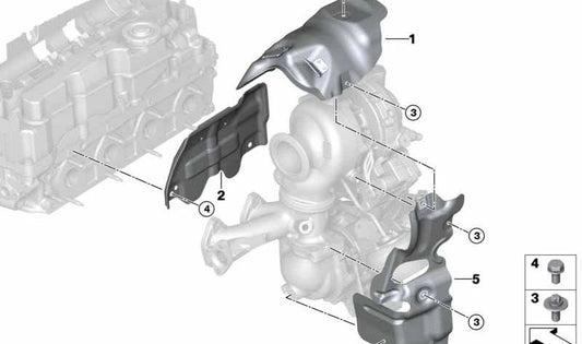 Protector térmico inferior del turbo OEM 11628514197 para BMW F48, F39. Original BMW.