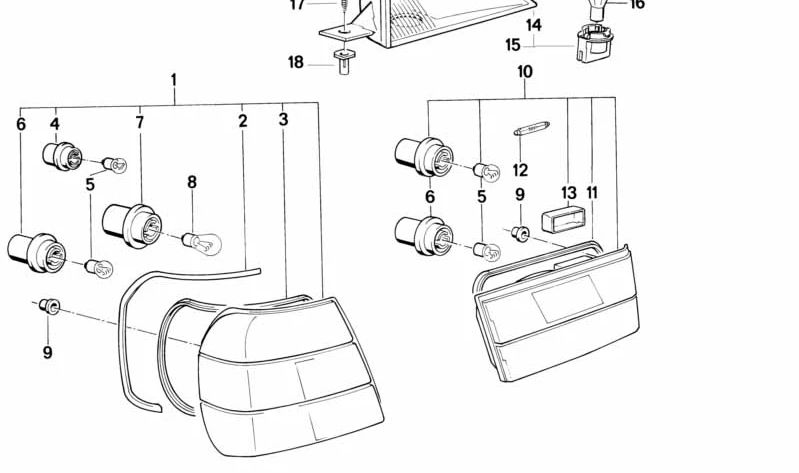 Portalámparas de luz trasera OEM 63211379395 para BMW E34, E31. Original BMW.