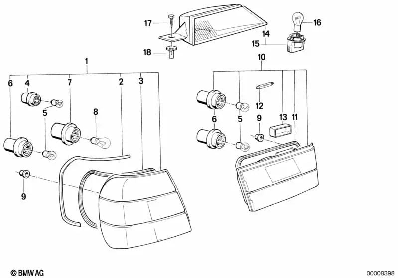 Luz trasera panel lateral derecho para BMW Serie 5 E34 (OEM 63211389012). Original BMW