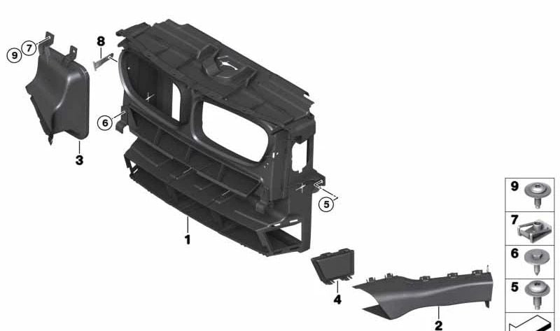 Guía de aire del enfriador de aceite para BMW F25, F26 (OEM 51748057278). Original BMW