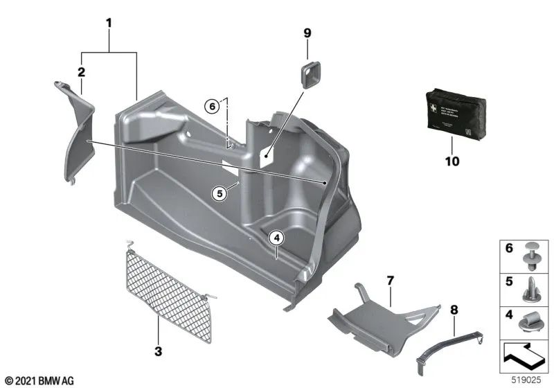 Revestimiento del maletero derecho para BMW Serie 1 E88 (OEM 51486960412). Original BMW.