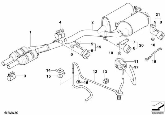 Exhaust muffler with exhaust valve for BMW E65, E66 (OEM 18307551711). Original BMW