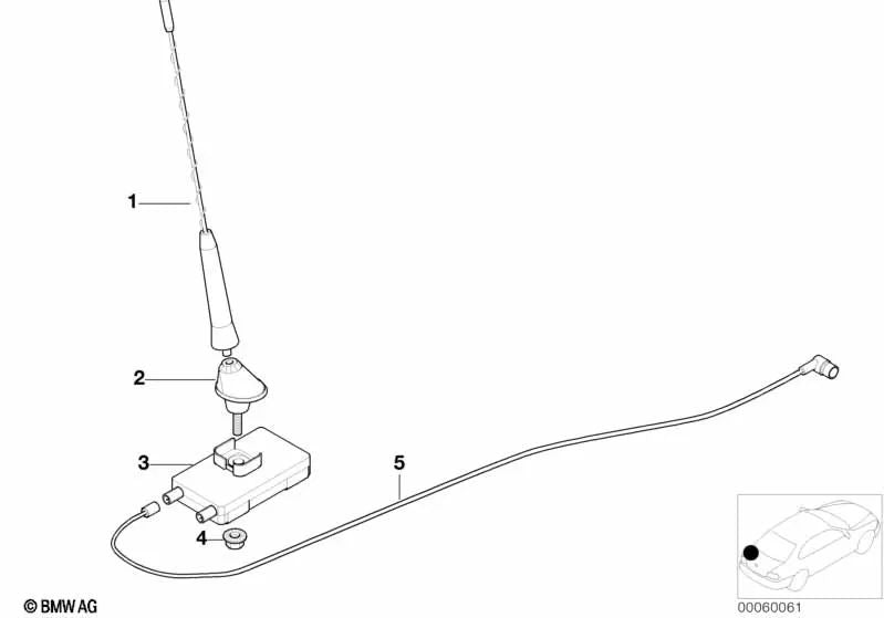 Cable de antena para BMW Serie 3 E46 (OEM 61126914390). Original BMW