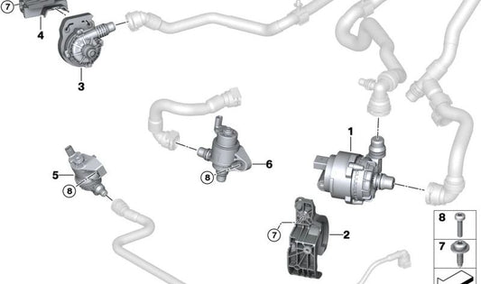 Soporte para bomba de agua eléctrica OEM 11518740693 para BMW U06, U11. Original BMW.