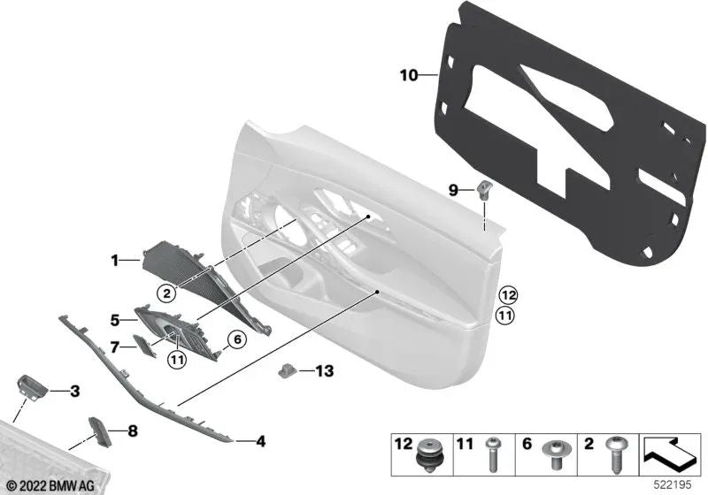 Moldura de acento delantera izquierda para BMW G20, G20N, G21, G21N, G28, G28N (OEM 51417479265). Original BMW