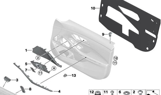 Tira decorativa derecha delantera OEM 51417479266 para BMW G20, G21, G28. Original BMW