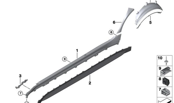 Cubierta lateral derecha (pintable) OEM 51778084238 para BMW G80, G81, G82, G83. Original BMW.