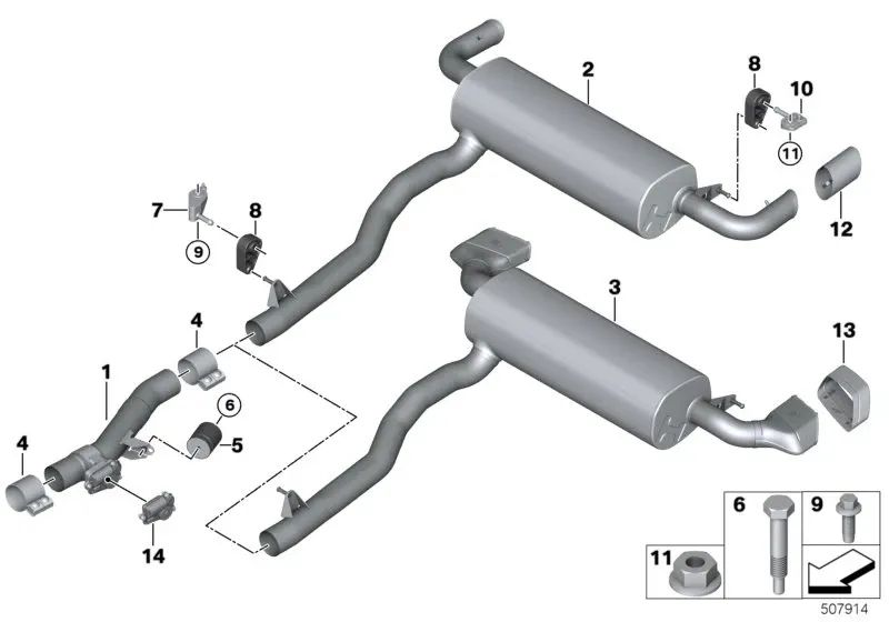 Silenciador trasero para BMW Serie 5 G30, G31 (OEM 18308588100). Original BMW.