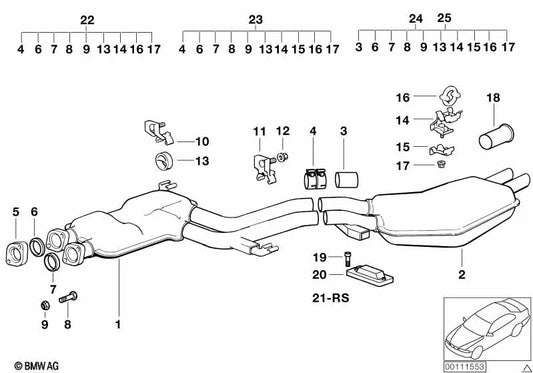 Silenciador trasero para BMW Serie 5 E34 (OEM 18101705762). Original BMW.