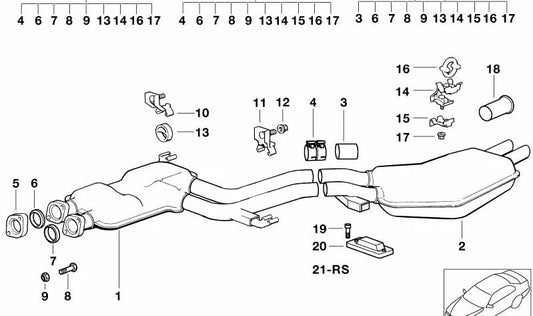 Silenciador trasero para BMW E34 (OEM 18121723508). Original BMW