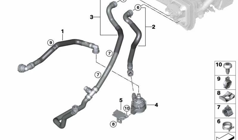 Manguera de refrigerante de ida OEM 64219398794 para BMW G05, G06, G07. Original BMW.